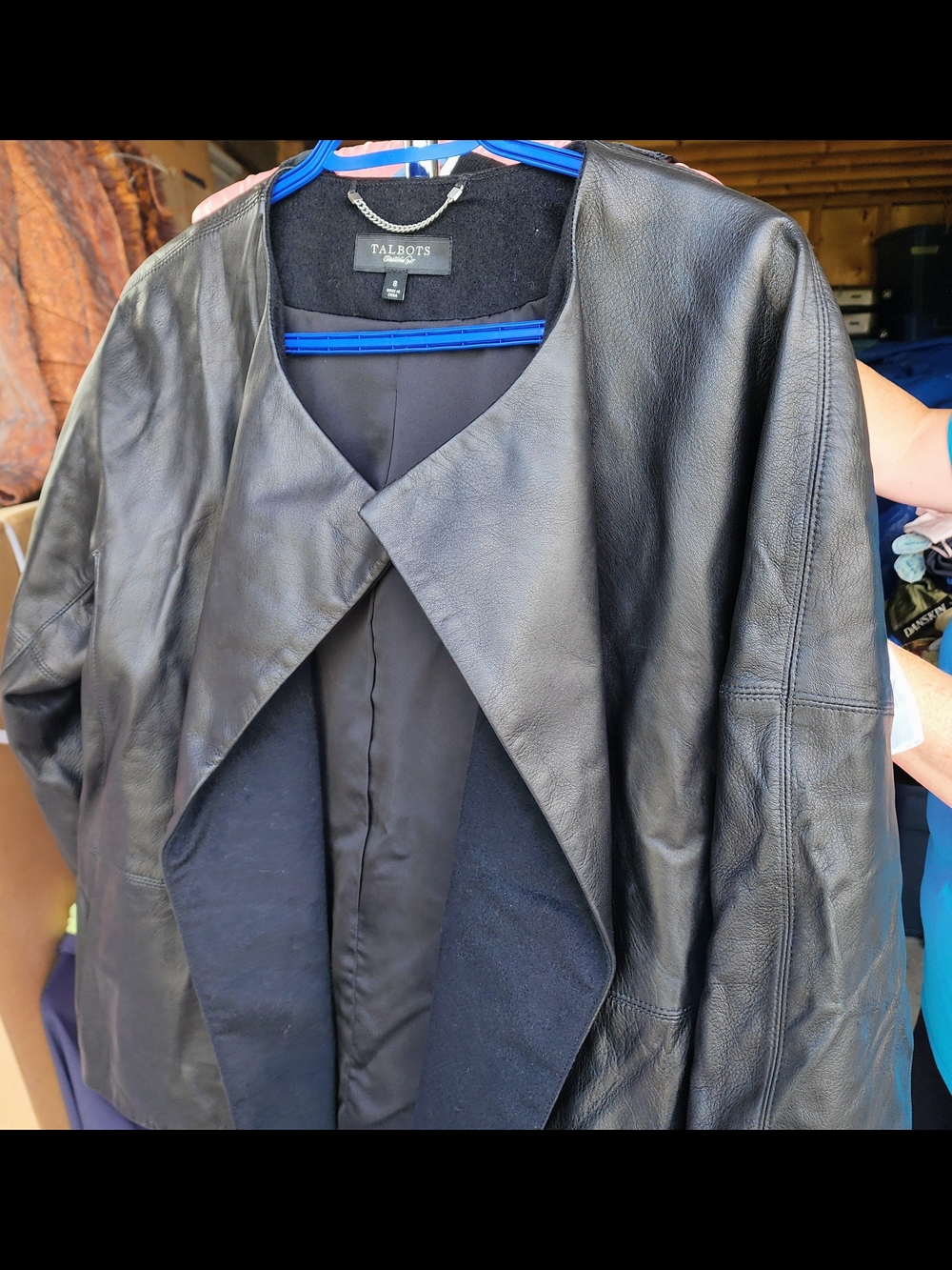 Talbots Black Leather Open-Front Jacket